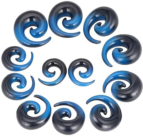 Longbeauty 6 Paare Acryl Tapers Dehnspirale Dehnschnecke Dehnstab Piercing Ohr Expander Kit 10MM-20MM, Blau/Schwarz