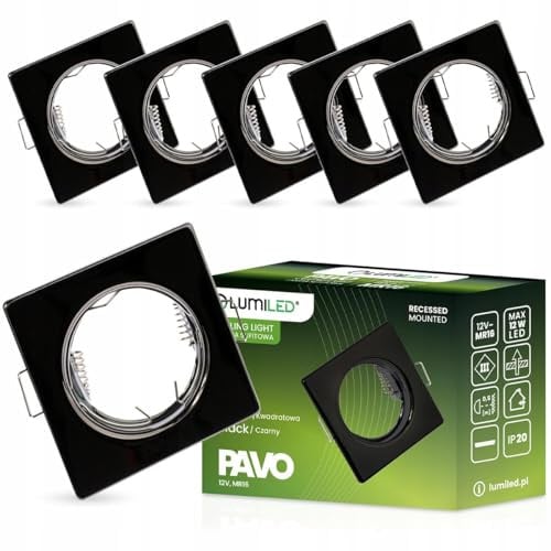 LUMILED 6x Einbaustrahler feste flach Spots für LED oder Halogen Einbauleuchten Einbaurahmen eckig stahl Einbauspots Downlight Schwarz