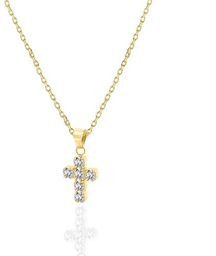 AMORINOCollana Donna con Pendente Croce in Acciaio Inossidabile e Zirconi, Anallergica, Idea Regalo Elegante per Lei, Simbolo di Fede