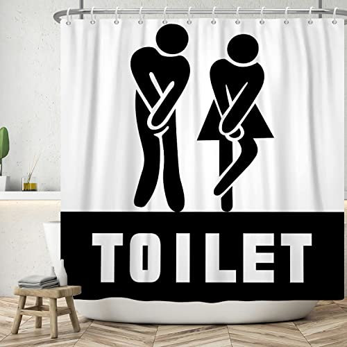 ASDCXZ Amusant Rideau de Douche 180x200 cm, Moderne Simplicité WC Caractère Noir Blanc Intéressant Lavable Baignoire Rideau Douche Imperméable Tissu Rideaux de Douche Salle de Bain avec 12 Crochets