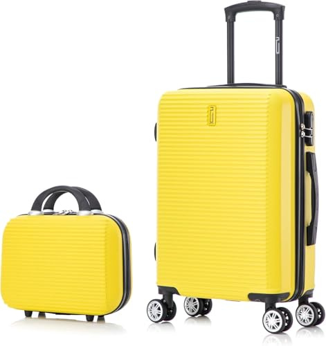 CELIMS - Handgepäck-Koffer mit Kosmetikkoffer 30 cm, zugelassen bei 100+ Fluggesellschaften | Kleiner Handgepäck-Koffer 55x40x20 | Gelb