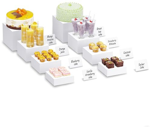 Neatsure Würfel-Ständer aus Acryl, für Buffet-Tisch, stapelbare Erhöhungen mit hohlen Böden, Schaukästen für Catering-Sammlerstücke – 2er-Set (15,2 cm, 16,5 cm, 17,8 cm, 20,3 cm), Weiß, 8 Stück