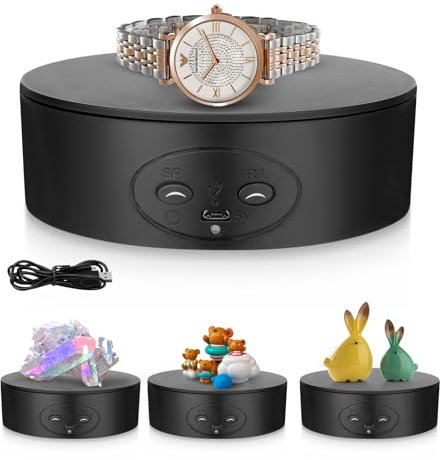Couleeur 360° Electric Rotating Platform, 13cm Display Stand, Speed & Direction Adjustable Turntable for Jewelry