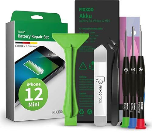 GIGA Fixxoo® geeignet für Handy Akku Reparatur Set Smartphone 12 Mini Akku [inkl. Werkzeug-Kit & Anleitung] - Original Akku Kapazität - Ersatzakku für einen einfachen Austausch - Akku- Batterie