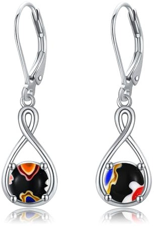 Pendientes de cristal de plata de ley con diseño de infinito, aretes colgantes de cristal negro, joyería de cristal para mujer, Plata de ley, Sin piedra preciosa