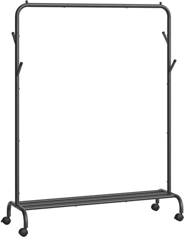 SONGMICS Portant à Vêtements avec roulettes, 1 Barre, Porte-Manteau, en Acier, Charge 50 kg, Largeur de 103,5 cm, Rangement Polyvalent, Noir HSR131B01