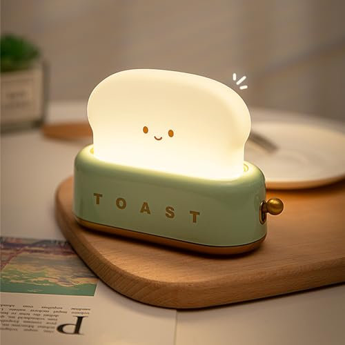 TIMIOTC Cute Night Light Toast Lamp - Dimmable USB Rechargeable Toast Night Lamp with Timer Portable Bedroom Bedside Table Lamp for Baby Teens Girls Boys Cute Gifts