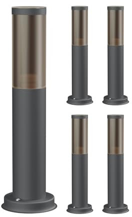 ledscom.de 5 Stück Wegelicht/Pollerleuchte/Gartenleuchte PORU für außen, Rauchoptik, IP44, 38,5 cm, anthrazit, 1x E27 max. 40W