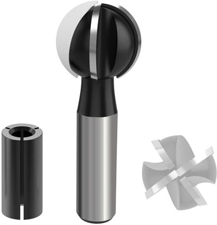 ROOCBIT 1/2 Inch Shank Cove Box Router Bit 1-Inch Cutting Diameter Spherical Milling Cutter Solid Carbide 4 Flute Core Box Round Nose Woodworking Tool