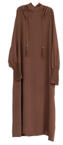 Frauen Kleid mit Kapuze Muslimisch Einteilig Gebet Kleid Frauen Abaya Naher Osten Dubai Maxi Abaya Kaftan mit Hidschab Volle Länge Kleid Braun