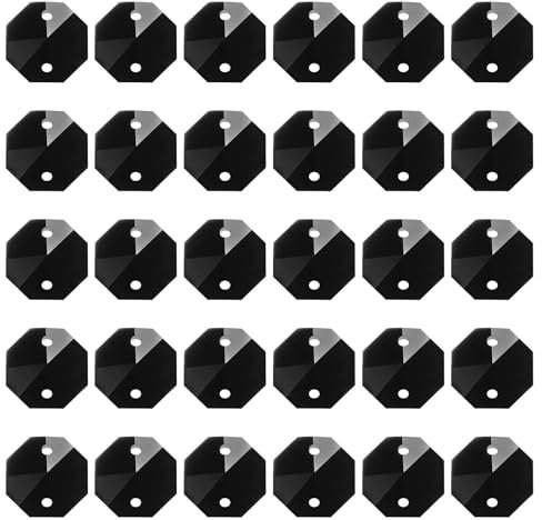 PATIKIL K9 Kristall Oktagon Perlen 2 Löcher Anhänger, 30er Pack 14mm Kronleuchter Prismen Teile Verzierungen Hängende Perlen für DIY Kunsthandwerk Dekoration, Schwarz