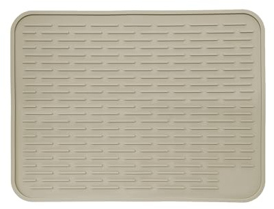 Large Silicone Dish Drying Mat for Kitchen Counter or Under Sink, 16 x 12 Large, Waterproof Pet Feeding Mat, Water Bowls, Under Drying Racks for Dishes, Coffee Bars, Bar Mats (Beige)…