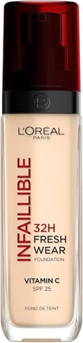 L'Oréal Paris Liquid Foundation, Full Coverage, Lasting Wear, With Vitamin C and SPF 25, Infallible 32H Fresh Wear, 15 Porcelain (Pack of 5)
