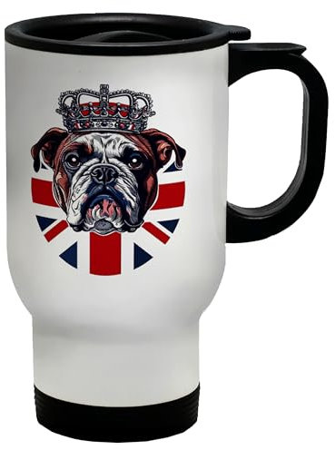 Shopagift Union Jack British Bulldog Travel Mug Pet Dog Royal King Crown Stainless Steel 14oz Cup