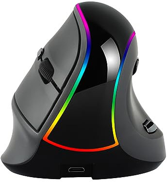 Civetes Kabellose Ergonomische Maus, Vertikale Wiederaufladbare 3-Modus-Funkmaus mit RGB-Beleuchtung, Hochpräzise Optische Maus, 4 DPI Einstellbar, 7 Tasten, Reduziert Ermüdung von Arm und Handgelenk
