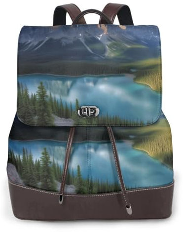 CRPPSYYR Bedruckte Damen-Schultertasche aus Leder, Giraffe auf dem Grasland, modischer Rucksack, Banff-Nationalpark, Einheitsgröße, Reiserucksäcke