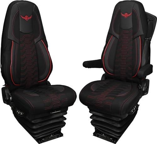 LKW-Sitzbezüge für Volvo FH, FH16, FMX, FM ab 2013 – bequem und individuell – LKW-Zubehör – aus hochwertigem Jacquard und Öko-Leder ROT