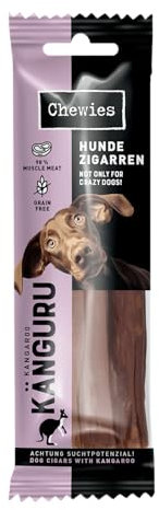 Chewies Hundezigarre, Getreidefrei, Ohne Zuckerzusatz, für Hunde Aller Altersklassen, hoher Proteingehalt (75g (1 Packung), Känguru)