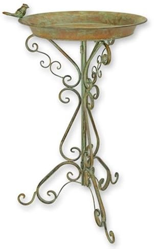 JS Garten Deko Jugendstil Vogeltränke Satz 2 Stück mit Ständer aus Eisen Romantische Gartendeko Vogelbad, Höhe 74 cm