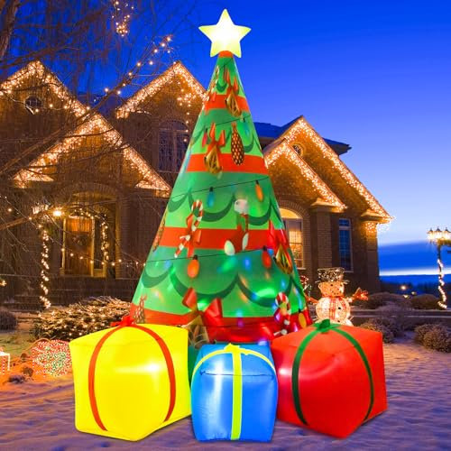 6FT Inflatable Christmas Trees Outdoor Decorations, Beinhome Giant Xmas Blow Ups with Built-in LED Lights,Tree Topper Star& Gift Boxes for Outdoor Yard Garden Party Patio Lawn Decorations Gifts