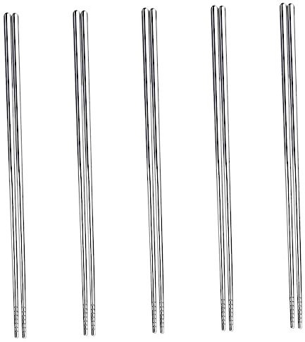Cabilock 5pares Palillos De Acero Inoxidable Largos Reutilizables Para Fideos Cocinar Casa Utensilios De Cocina Japoneses