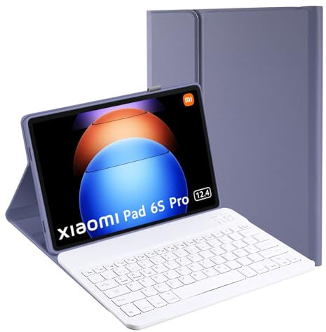 Jeloyutek Custodia per tastiera Xiaomi Pad 6s Pro 12,4, layout QWERTZ magnetico, tastiera rimovibile con custodia per Xiaomi Pad 6s Pro 12,4 pollici 2024, viola