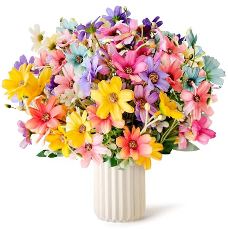 6 racimos de flores artificiales como flores artificiales reales, ramo de flores de seda resistentes a los rayos UV, flores falsas, plantas de balcón, plantas artificiales para habitaciones, mesas