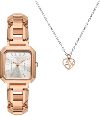 Armani Exchange Orologio Analogico al Quarzo Donna con Cinturino in Acciaio Inossidabile AX7167SET