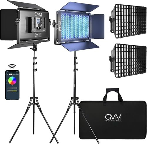 GVM 1500D RGB LED Video Light with Softbox, 75W Photography Lighting Kit with Bluetooth Control, 78.8 inches Light Stand for YouTube Studio Shooting, 9770lux/1m, 1128 Led Beads, 18 Scene, 2 Packs