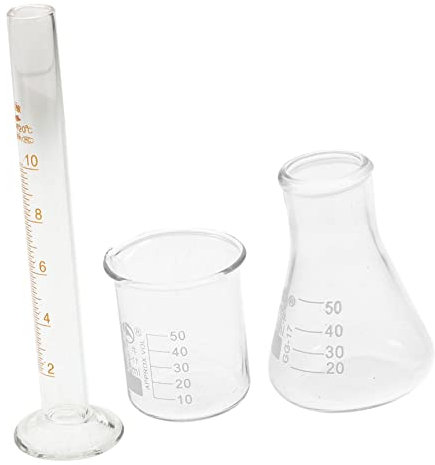 SOLUSTRE Juego De Herramientas De Laboratorio Científico Vaso De Precipitados 50 Ml, Matraz Cónico 50 Ml y Cilindro Medidor 10 Ml Vidrio Transparente Para Experimentos Escolares y Química