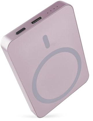 EMOS - Powerbank 5 000 mAh WI 522 mit Magnet - magnetischer externer Akku mit Passthrough und Wireless-Charging - USB-C-Ausgang inkl. USB-Datenkabel - für iPhone, iPad, Smartwatches - rosa