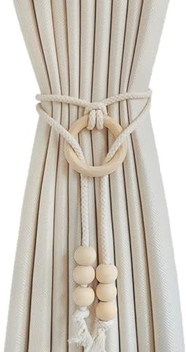champracer 2 Stück Vorhang Raffhalter aus Holz, Boho Handgemachte Vorhang Raffhalter mit Quasten Anhänger, für Fenstervorhänge für Zuhause und Büro (A)
