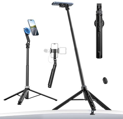 ULANZI TT88 Magnetic Tripod for iPhone, 57 Extendable Selfie Stick with Remote, 2-in-1 Phone Clip & Dual Cold Shoe Mounts - Lightweight Phone Tripod Stand for Vlogging, Travel, Video Recording
