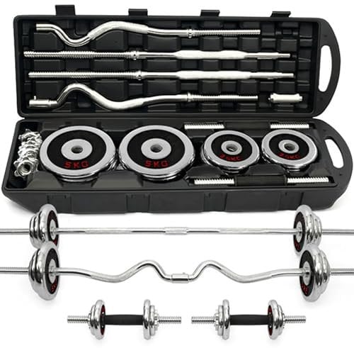 55kg Barbell Dumbbell Chromed Cast Iron Home Gym Weight Set With Curved and Straight Barbells