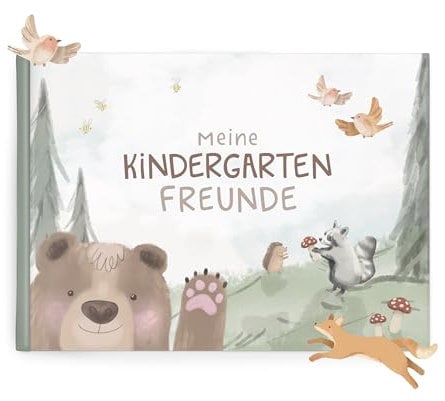 mintkind® Freundebuch Kindergarten – Freundschaftsbuch Waldtiere mit 80 Seiten zum Ausfüllen – Für Jungen und Mädchen – Meine Kindergartenfreunde Buch