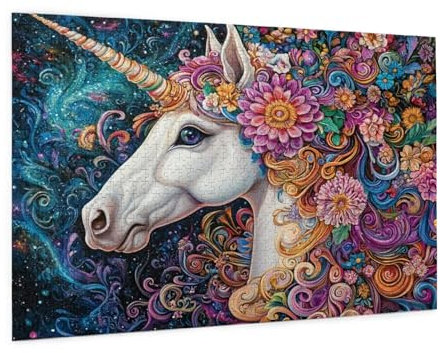 500 Piece Jigsaw Puzzle Unicorn Jigsaw Puzzles for Adults Flower Impossible Puzzle Challenging High Difficulty Family Activity, Gift Box Packaging, Great Gift Idea for Family Friends 52x38 CM -1397y