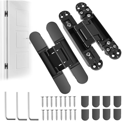 Hidden Door Hinges, 2 Pack Invisible Cupboard Hinges, Zinc Alloy Concealed Hinges, 180 Degrees Adjustable Folding Invisible Door Hinges for Wooden and Folding Doors