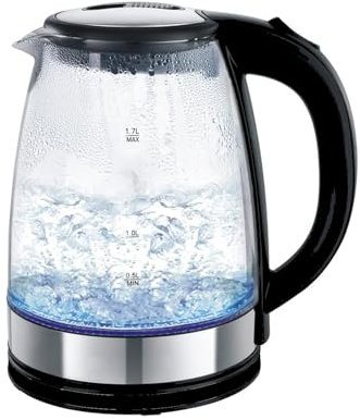 Royalty Line Glas Wasserkocher 1,7L | 2200W | 360° Basis | LED-Innenbeleuchtung | Borosilikatglas | BPA-frei | Überhitzungsschutz | automatischer Abschaltfunktion | schnelles Aufkochen (Blau)
