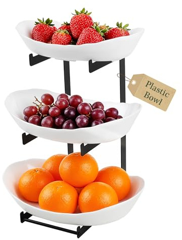 LIBWYS 3-Stöckige Obstschale Obst Etagere aus Kunststoff – Mehrstufige Obstkorb mit Ständer – Platzsparende Früchteschale, Einzeln oder als Etagere nutzbar – Ideal für Küche, Party oder Buffet