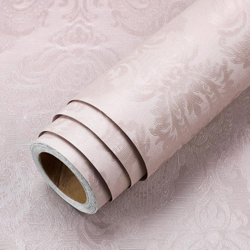 LACHEERY Selbstklebende Tapete Rosa Blumen 40cm x 200cm Tapete Struktur Wandtapete Selbstklebend Floral Vinyl Wand Tapeten Deko Wasserdicht Vintage Möbelfolie Rosa für Schrank Wohnzimmer Küche