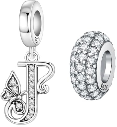 PANPOKI 2 Stück 925 Sterling Silber Schmetterling Buchstaben Charms für Armbänder und Halsketten Alphabet Anfangsbuchstaben Anhänger Spacer Stopper Perlen Schmuck Geschenk für Frauen