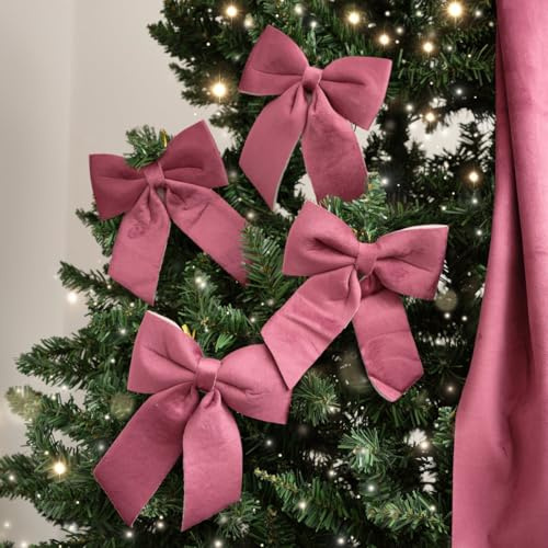 Melody Maison Set of 4 Dark Red Velvet Christmas Bows