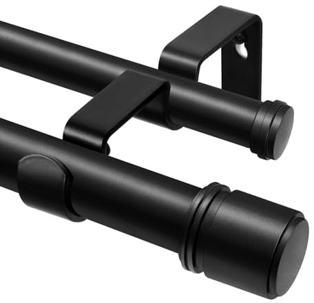 HOTOZON Double Tringle à Rideaux 167-305 cm, Noir Tringle Rideau Extensible de 25 mm pour Rideaux à œillets, Tringle à Rideaux Réglable pour Fenêtres avec Embouts, Supports