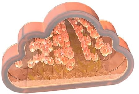 Gsycle Wolken Tulpen Nachtlampe, handgemachte Blumen Nachtlicht Tulpen Unendlichkeit Spiegel dekorative Lampe für Geburtstag Valentinstag