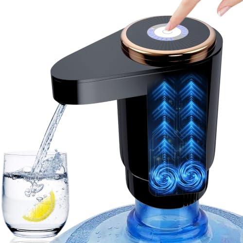 EasySpeed Automatischer Wasserspender mit Schnellfunktion, Wiederaufladbar 1200mAh USB-C Wasserpumpe, Inklusive 2 Adapter, Kompatibel mit 1.5–20 Liter Flaschen & Krügen, Geeignet für Küche & Camping