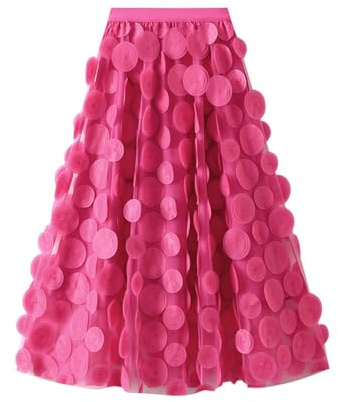 Tüllrock Damen Lang Polka Dot Tüll Faltenrock Vintage A-Linie Rock Mesh Flowy Geburtstag Boho Midi Unterrock Plisseerock Mesh Flowy Geburtstag Hochzeitsfeier Einfarbig Lang Rock