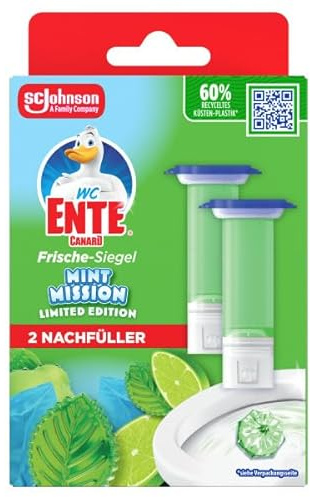 WC-Ente Frische-Siegel Nachfüller, körbchenloser WC-Reiniger, WC Duft, Mint Mission, 2 Nachfüller (2 Stück)