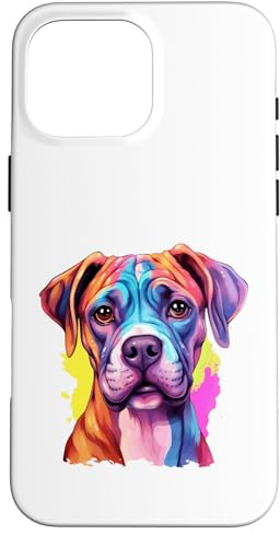 Vibrant Watercolor Boxer Dog Art Pop Canine Lover Design Case for iPhone 16 Pro Max