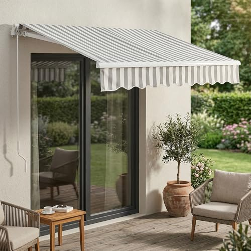 [en.casa] Markise Balkon Bitonto 250 x 200 cm Gelenkarmmarkise mit Handkurbel Sonnenschutz für Terrasse außen Balkonmarkise Outdoor Aluminiumgestell wetterfest Grau/Weiß