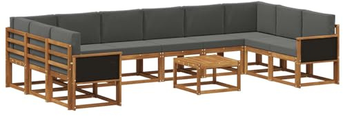 vidaXL Outdoor-Sofagarnitur mit Kissen 11 pcs Natur und Anthrazit, Akazienholz Sofa, modernes Garten-Sofa, wetterfestes Sitzmöbel, Flexibles Möbelstück für den Hinterhof